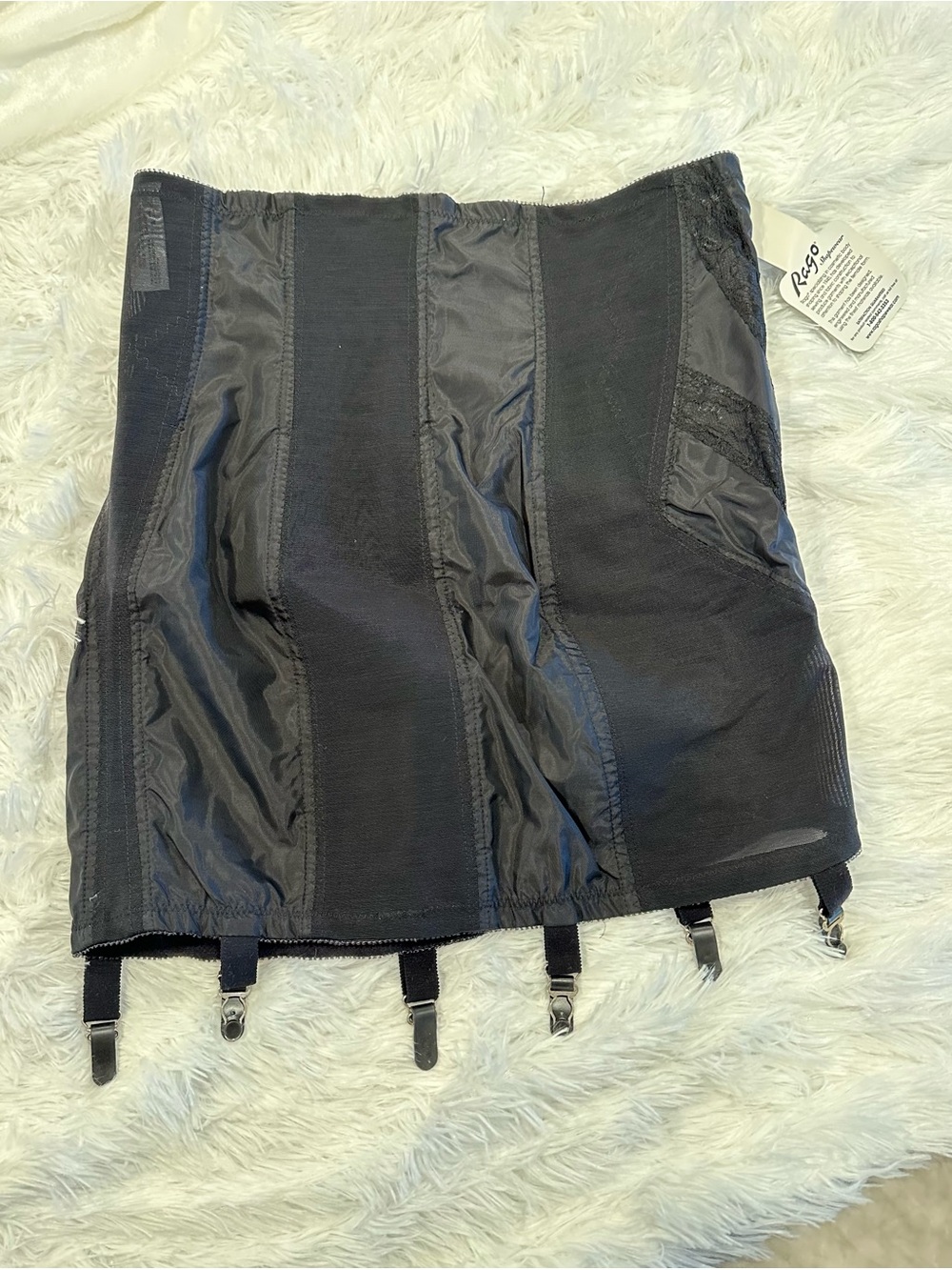 🖤 Rago Style 1294 Black Open Bottom Girdle Shapewear 6 Garters Size 4X/38